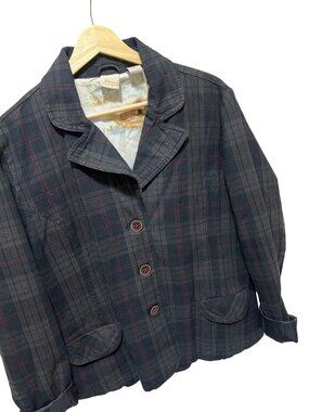 Natural Reflections Womens Plaid Button-Up Blazer Jacket With Pockets & Scenic I